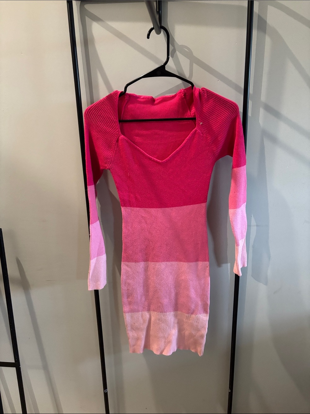Women’s Pink Ombre Knit Long-Sleeve Sweater Dress